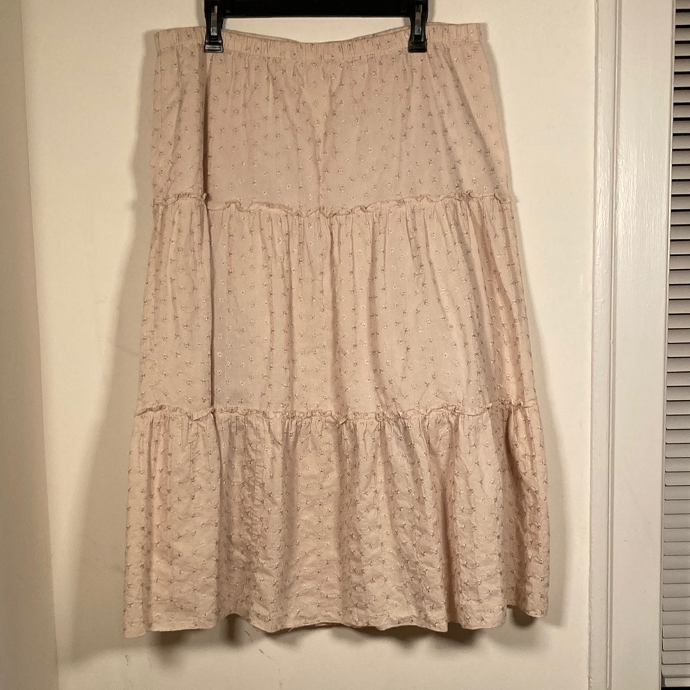 VTG Cottagecore Womens Floral Embroidered Cream Maxi Skirt Sz L Boho Festival
